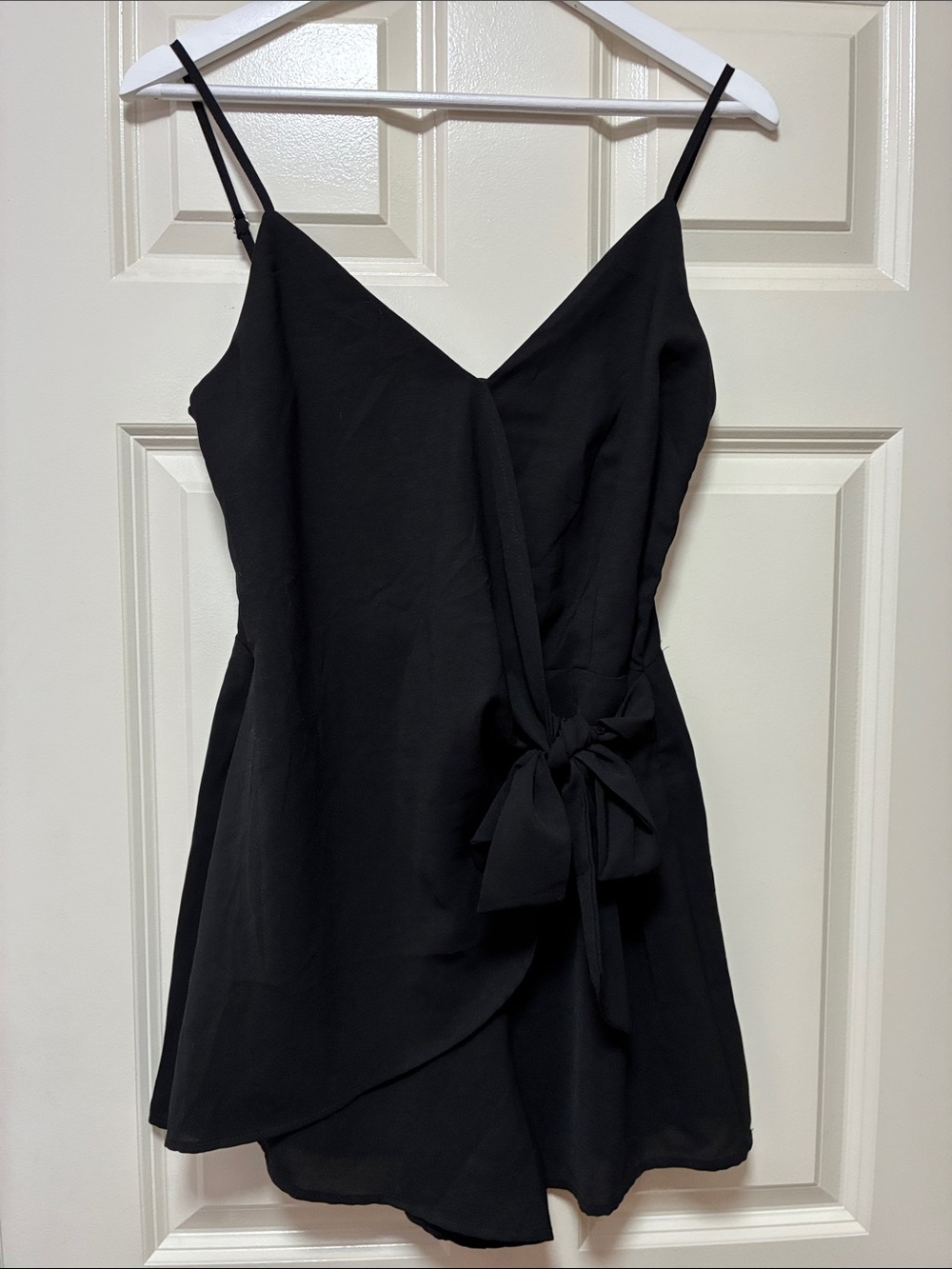 Women's Black Wrap Mini Romper with Side Tie